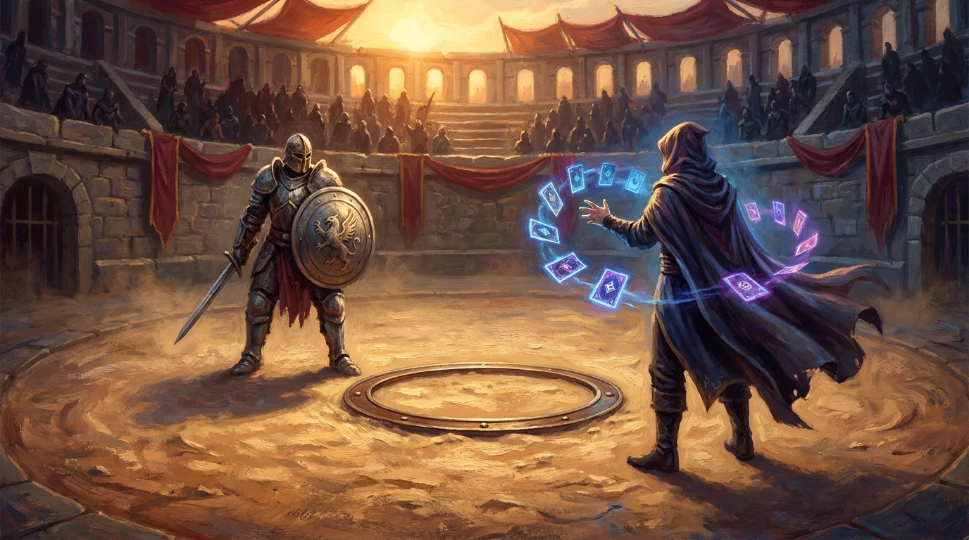 Illustration: two heroes before a duel in the arena of honor