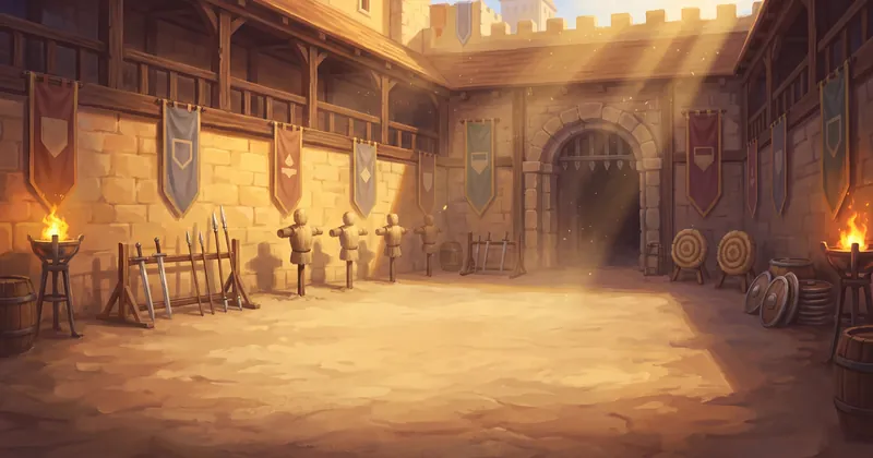 The Zarhold Training Yard: dummies, targets and weapon racks