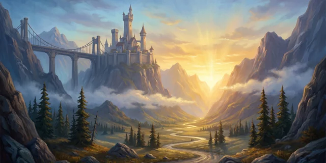 Key art: a castle above the valley, no text